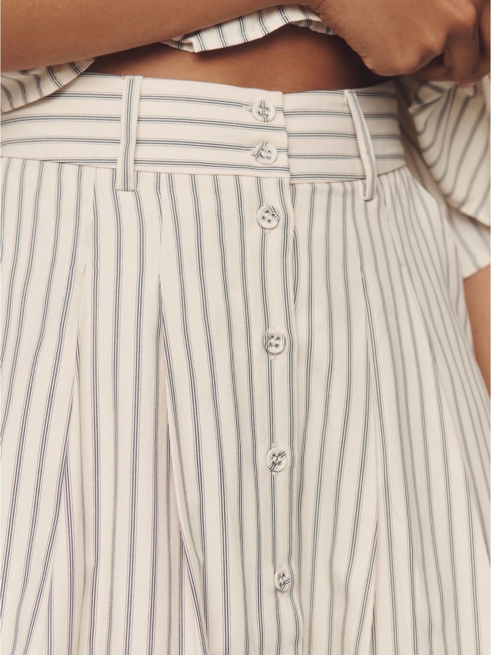 Anthropologie En Saison Striped Button-Front Midi Skirt - ivory/navy - Picture 3 of 8